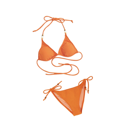 珍珠绑带高级感度假分体泳衣女