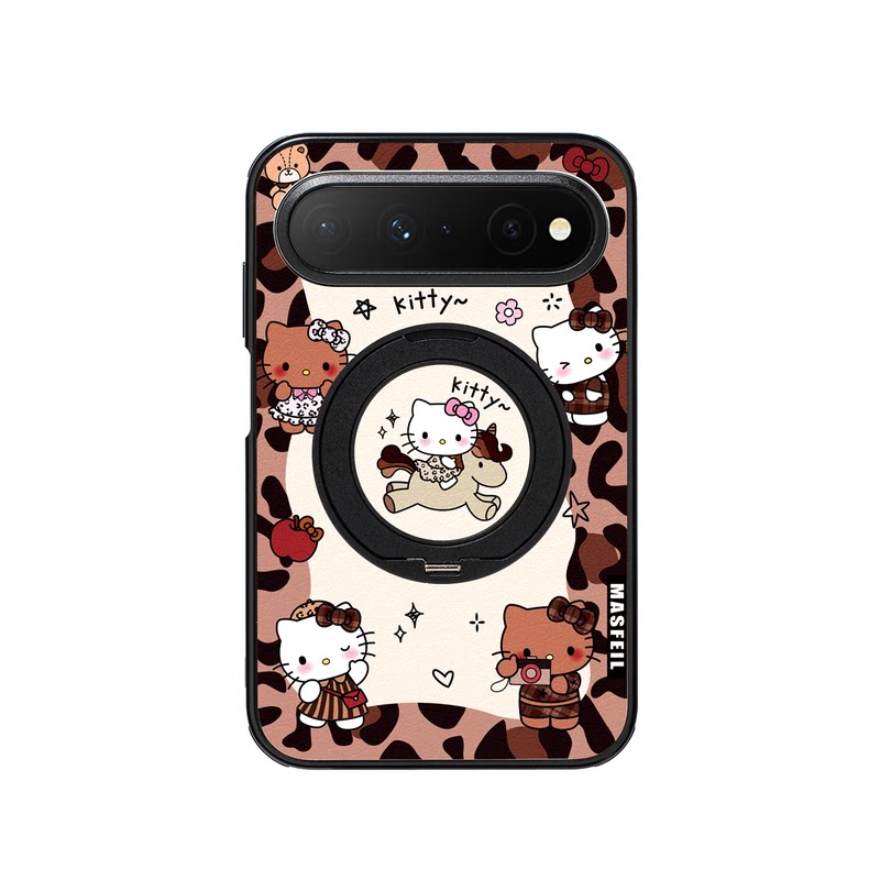 MASFEIL× 豹纹猫猫适用华为PuraXView手机壳磁吸带支架PW新款阔直板Pura X View全包保护套防摔高级感仿皮女