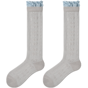 PRIMEET/派米波点小腿袜子女夏薄款长筒袜日系蝴蝶结芭蕾风堆堆袜