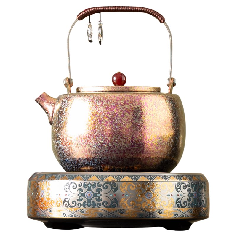 岳恒福韵金电陶炉煮茶炉香槟金钛壶煮茶壶玻璃煮茶壶茶炉套装茶具
