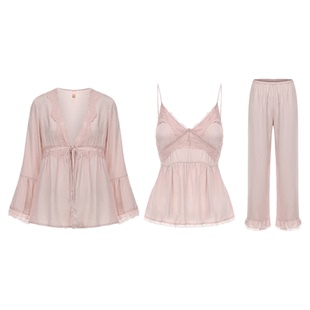 「LA」雾野玫瑰*轻奢高贵性感纯欲三件套缎面吊带睡衣家居服套装
