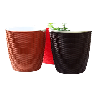 仿藤编懒人花盆环保PP树脂自动吸水花盆园艺花卉绿植自吸水懒人盆