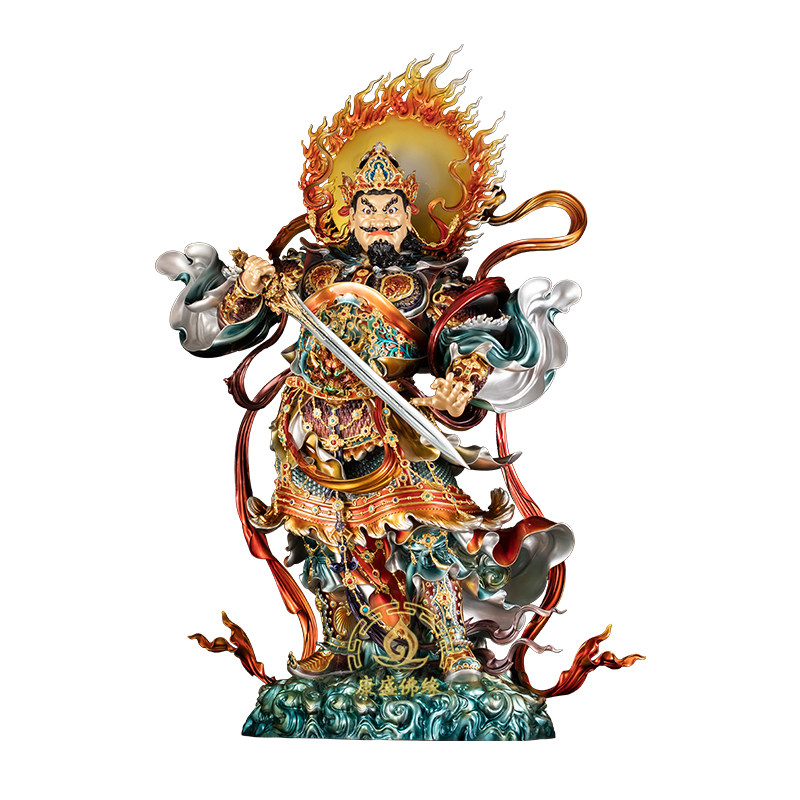 四大天王铜珐琅彩绘神像供奉摆件