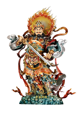 四大天王铜珐琅彩绘神像供奉摆件