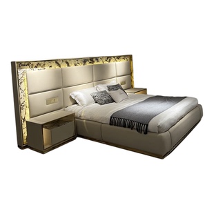 意式轻奢宽屏床别墅豪宅主卧大床高端奢华双人床巴比伦同款皮床