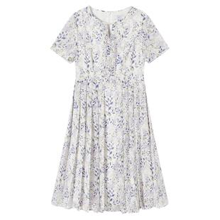 FINITY菲妮迪品牌连衣裙夏季简约雪纺印花温柔收腰碎花裙子女