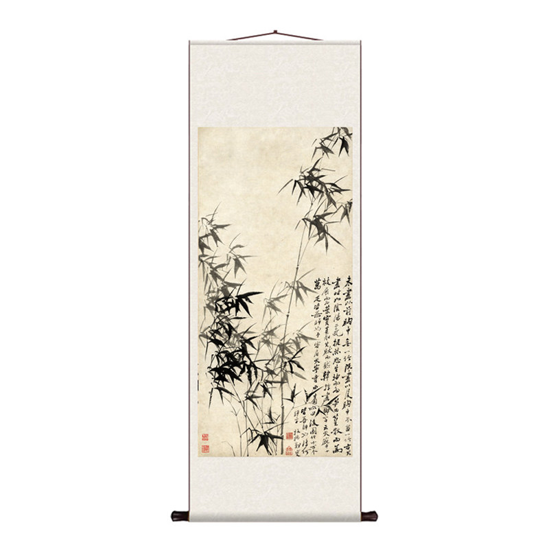郑板桥竹子花鸟办公室挂画书房装饰卷轴壁画风水挂画送客户丝绸画