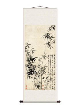 郑板桥竹子花鸟办公室书房丝绸画