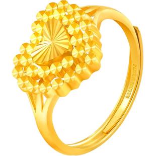 赛菲尔黄金戒指心形车花足金999.9活口女戒送老婆黄金礼物