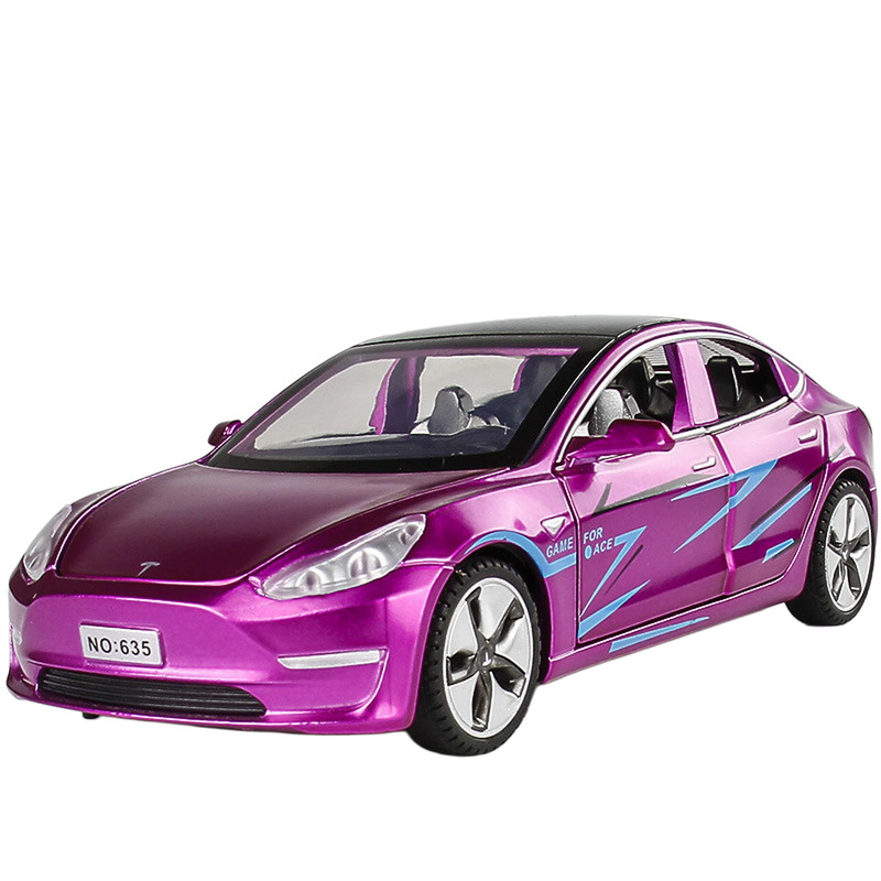 特斯拉Model3/ Models合金轿车模型6开门声光回力玩具小汽车摆件