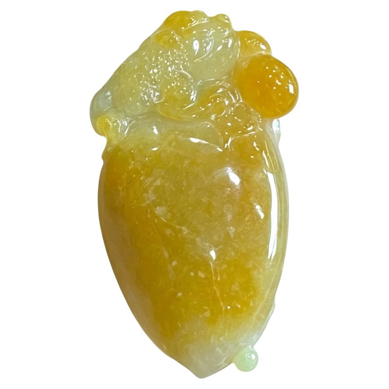 翠贵人冰糯黄翡金蟾寿桃如意吊坠