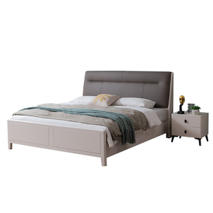 白色实木软包真皮床1.8米软包靠背主卧现代轻奢全实木储物双人床