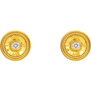 周六福黄金镶嵌钻石耳饰女款几何圆盘简约耳钉官方旗舰店送礼物