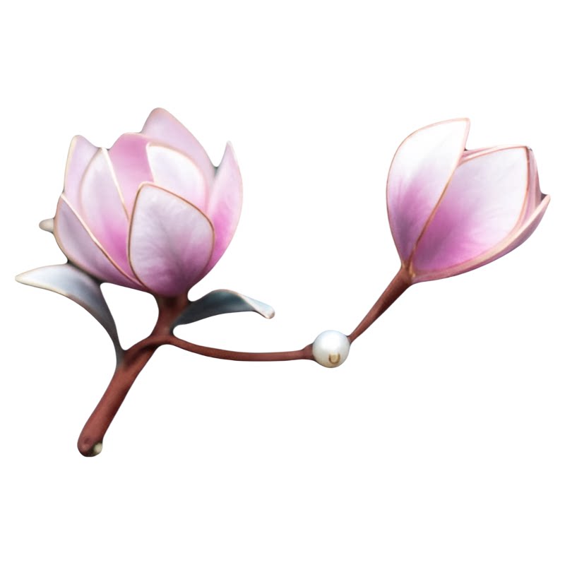 原创设计扬州绒花紫玉兰掐丝发簪胸针