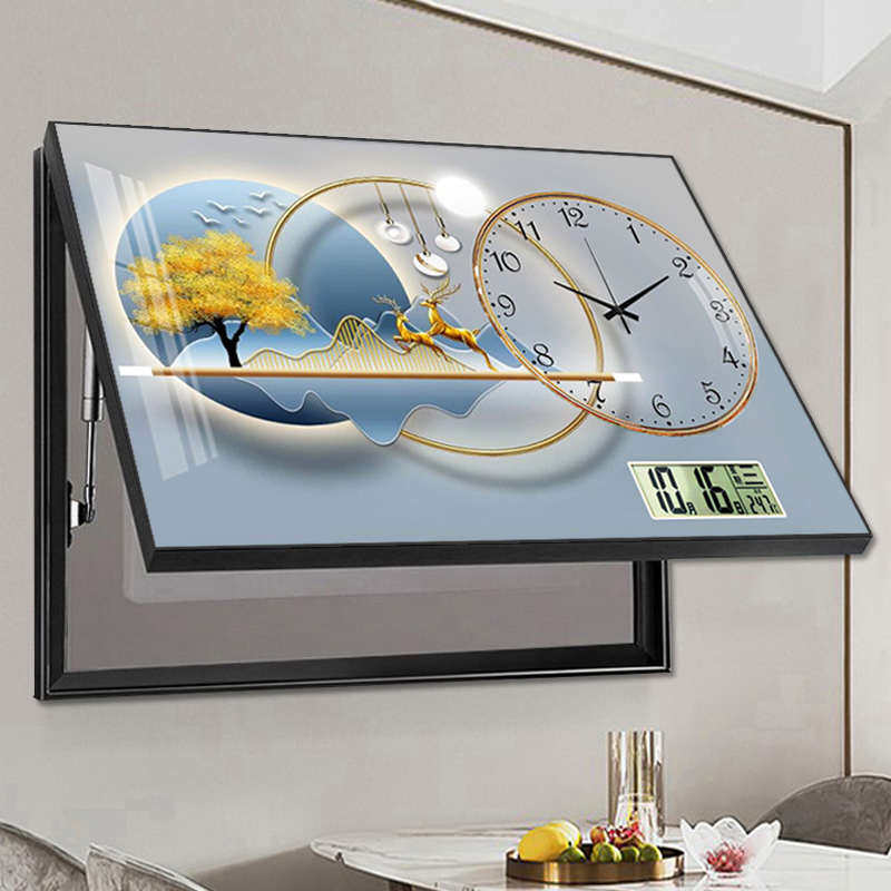 电表箱装饰画2024新款轻奢高级感带钟表万年历遮挡配电箱盒子时钟