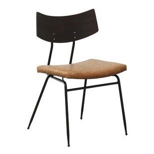 北欧复古餐椅英国进口表情实木工业风黄铜榫铁艺布艺真皮椅|树吱