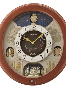 音乐动画Seiko/精工实木客厅挂钟