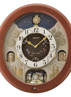 音乐动画Seiko/精工实木客厅挂钟
