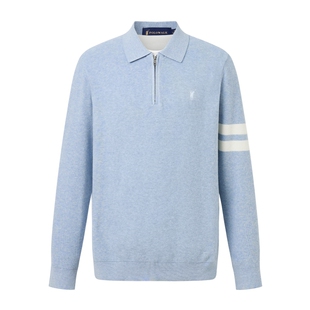 POLOWALK男式针织衫2026春季新品翻领假两件套头半拉链针织衫上衣