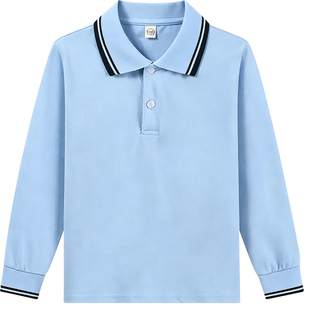 春秋季中小学生校服蓝色长袖POLO衫男女童翻领学院风班服上衣T恤