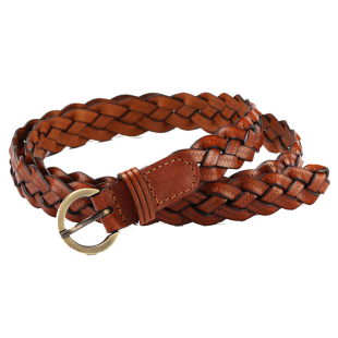 编织麻花皮带女士百搭装饰配裙子毛衣大衣细腰带女复古裤带咖啡色