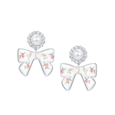 YVMIN尤目xSHUSHUTONG 珍珠陶瓷蝴蝶结耳坠耳环耳钉耳夹生日礼物