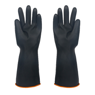 耐酸碱工业橡胶手套防腐蚀加长乳胶手套劳保加厚防油污黑色胶手套