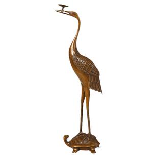 古铜灵芝鹤毛笔架笔挂 高端文房礼品青铜金属实心小摆件办公室文房四宝书法用品送长辈送师长学生 失蜡法工艺