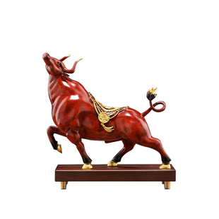 大明铜匠黄铜牛气冲天招财牛摆件客厅办公室酒柜装饰乔迁开业礼物