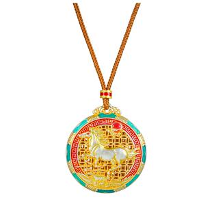 九乐足银999银吊坠女描金花丝马到成功平安扣吊坠绳链送女友礼物