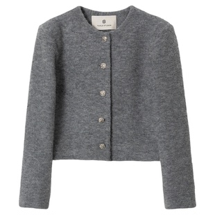 FANLE STUDIOS云朵轻盈保暖羊驼羊毛抗起球圆领短款香风毛衣外套