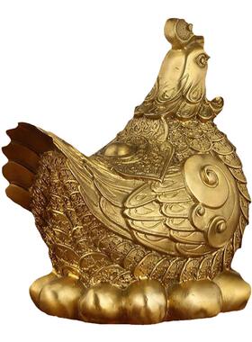 铜教授铜鸡摆件黄铜金鸡生肖鸡客厅工艺品元宝鸡母鸡金钱鸡下蛋鸡