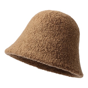 秋冬季法式复古渔夫帽女士旅游自拍加厚羊绒保暖水桶帽棉质