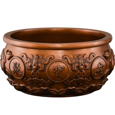 紫铜聚宝盆摆件纯铜招八方来财沈万三聚宝盆客厅玄关高档开业礼品