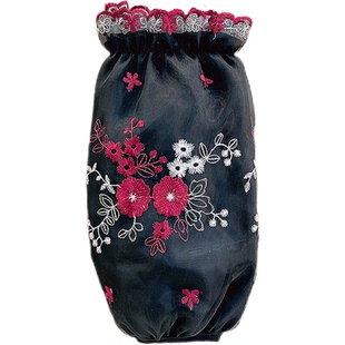 深色蕾丝袖套长款袖头女士秋冬季双层绣花洋气防尘套袖羽绒服护袖