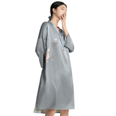 绣娘真丝桑蚕丝丝绸国风睡衣V领