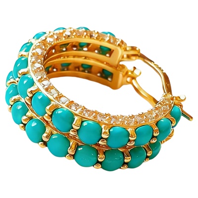 925银镀金绿松石耳圈带证显白