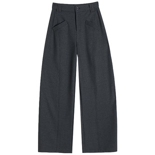 【解构美学】高级感灰色西装裤女春秋弯刀裤加长直筒裤垂感阔腿裤