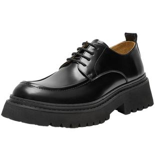 【开边珠亮面】BeauToday厚底德比鞋男增高休闲皮鞋真皮cleanfit