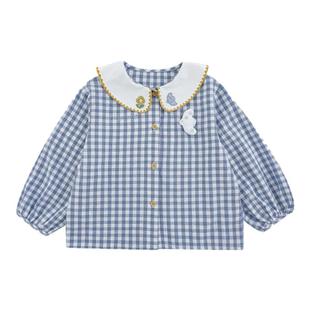 幼悠女童卡通刺绣玩偶娃娃翻领衬衫2026春季俏皮可爱宽松休闲上衣