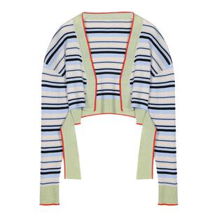 SHANG1 BY SHANGYI针织开衫薄款夏季防晒条纹亮丝撞色空调衫外搭