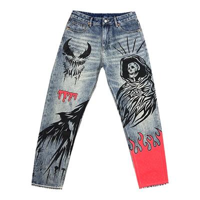 重工印花涂鸦牛仔裤男微锥小脚裤