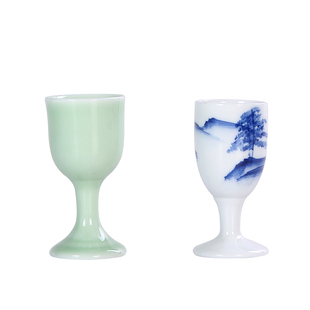 陶瓷白酒杯套装中式复古酒盅小酒杯白酒一口杯小号高脚杯烈酒杯子