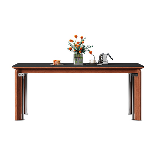 梵创 德利丰纯黑岩板餐桌长方形包豪斯中古风小户型家用全托饭桌