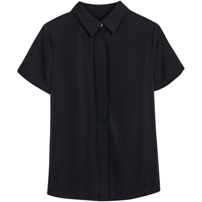 黑色雪纺简约气质职业短袖衬衫