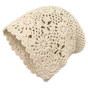 毛线手工编织帽子女镂空包头帽女士钩花春夏薄款透气堆堆帽针织帽