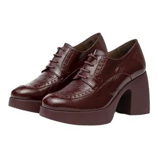 WONDERS西班牙原产进口粗跟水台绑带圆头时装深口女单鞋