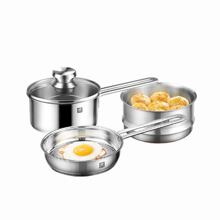 双立人不锈钢奶锅婴儿辅食锅煎锅蒸锅蒸笼煮面锅家用辅食锅三件套