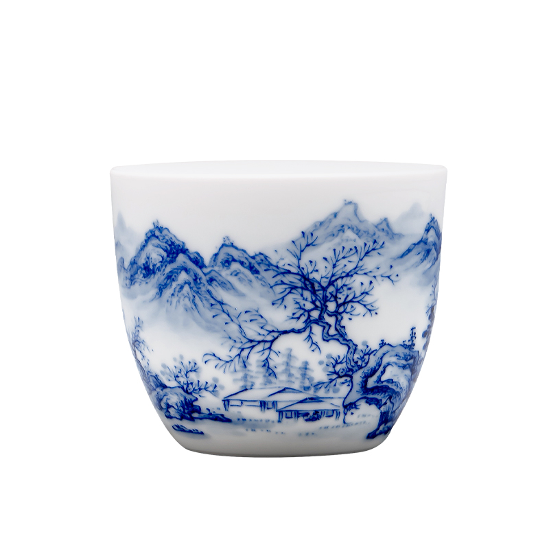 誠(chéng)德軒濱水覓詩(shī)主人杯手繪青花陶瓷茶具景德鎮(zhèn)中式品茗單杯個(gè)人杯
