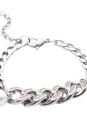 带钻珍珠NB古巴手链钛钢不掉色